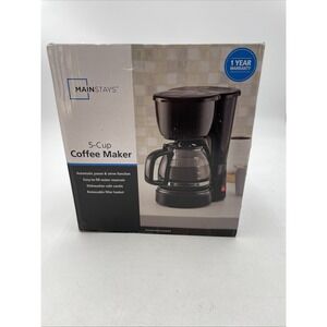 Mainstays 5 Cup Black Coffee Maker Auto Pause & Serve Function D/W Safe Carafe